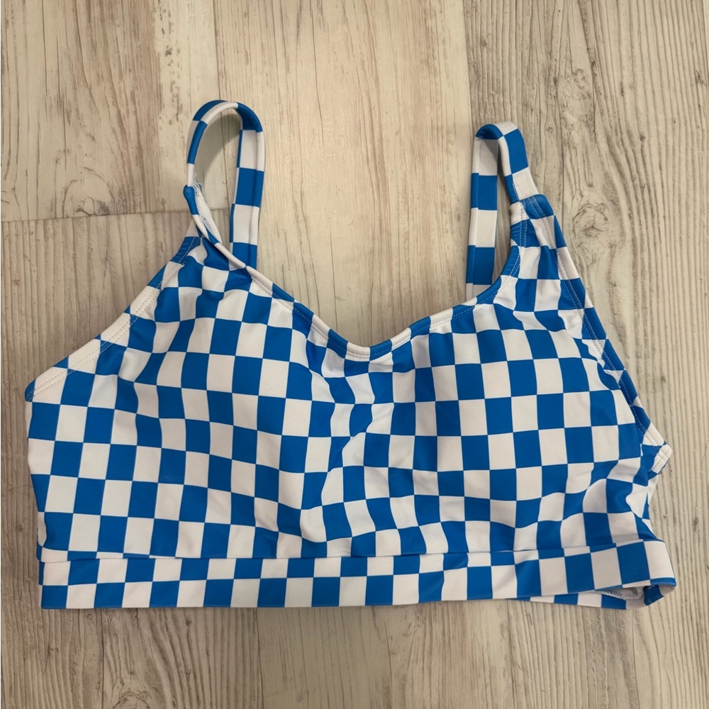 Blue Checkered Women's Swim Suit Top